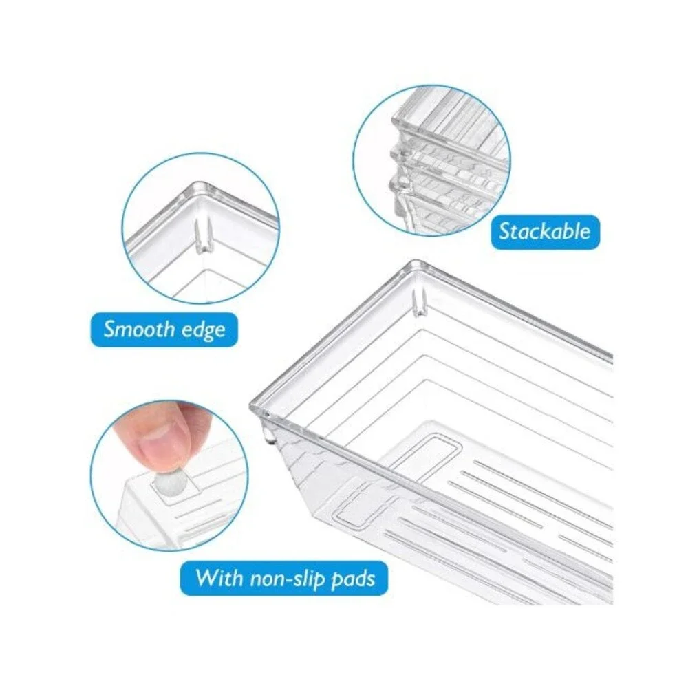 14 Pack Plastic Drawer Organizer Trays 4 Sizes Makeup Desk Kitchen Bathroom Clea